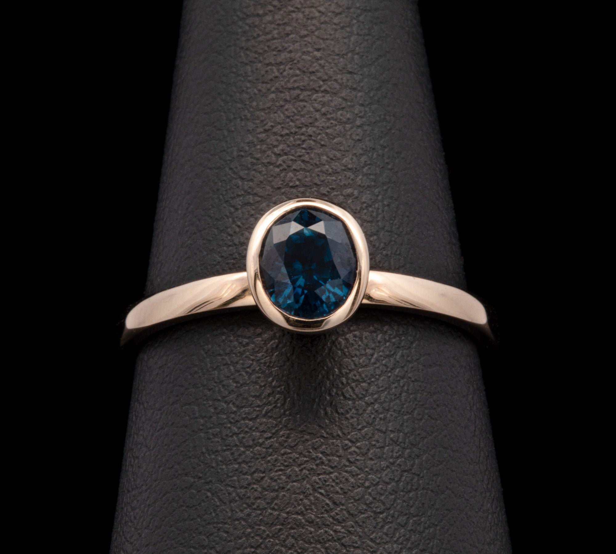 14K Yellow Gold Bezel Set Oval Blue Sapphire Ring
