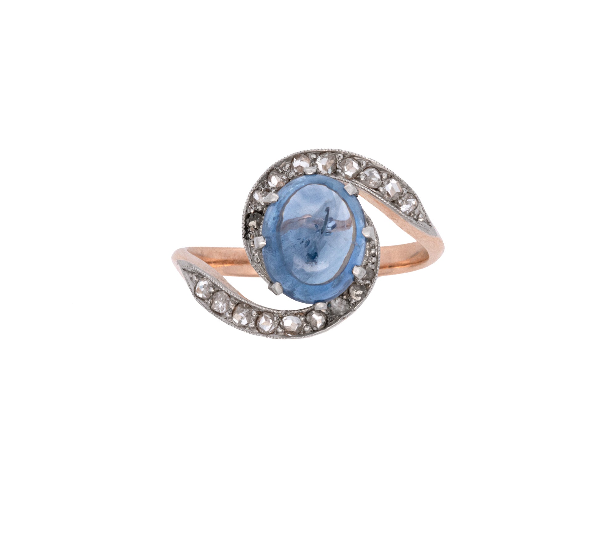 Cabochon Sapphire And Rose Cut Swirl Ring