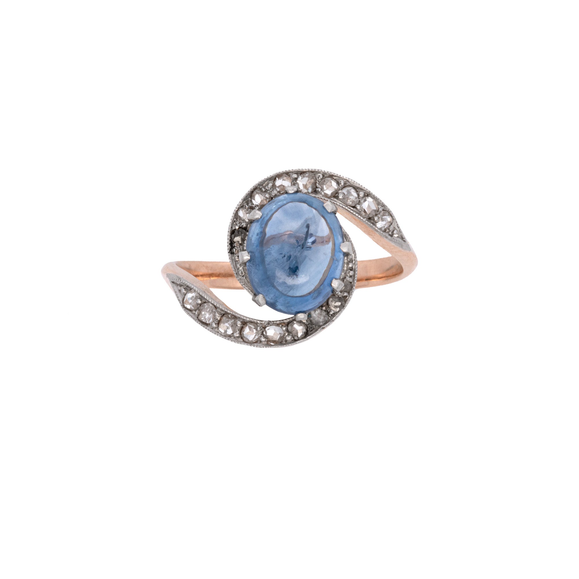 Cabochon Sapphire And Rose Cut Swirl Ring