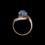 18K Yellow Gold And Platinum Edwardian Cabochon Sapphire And Rose Cut Diamond Swirl Ring