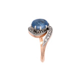 18K Yellow Gold And Platinum Edwardian Cabochon Sapphire And Rose Cut Diamond Swirl Ring