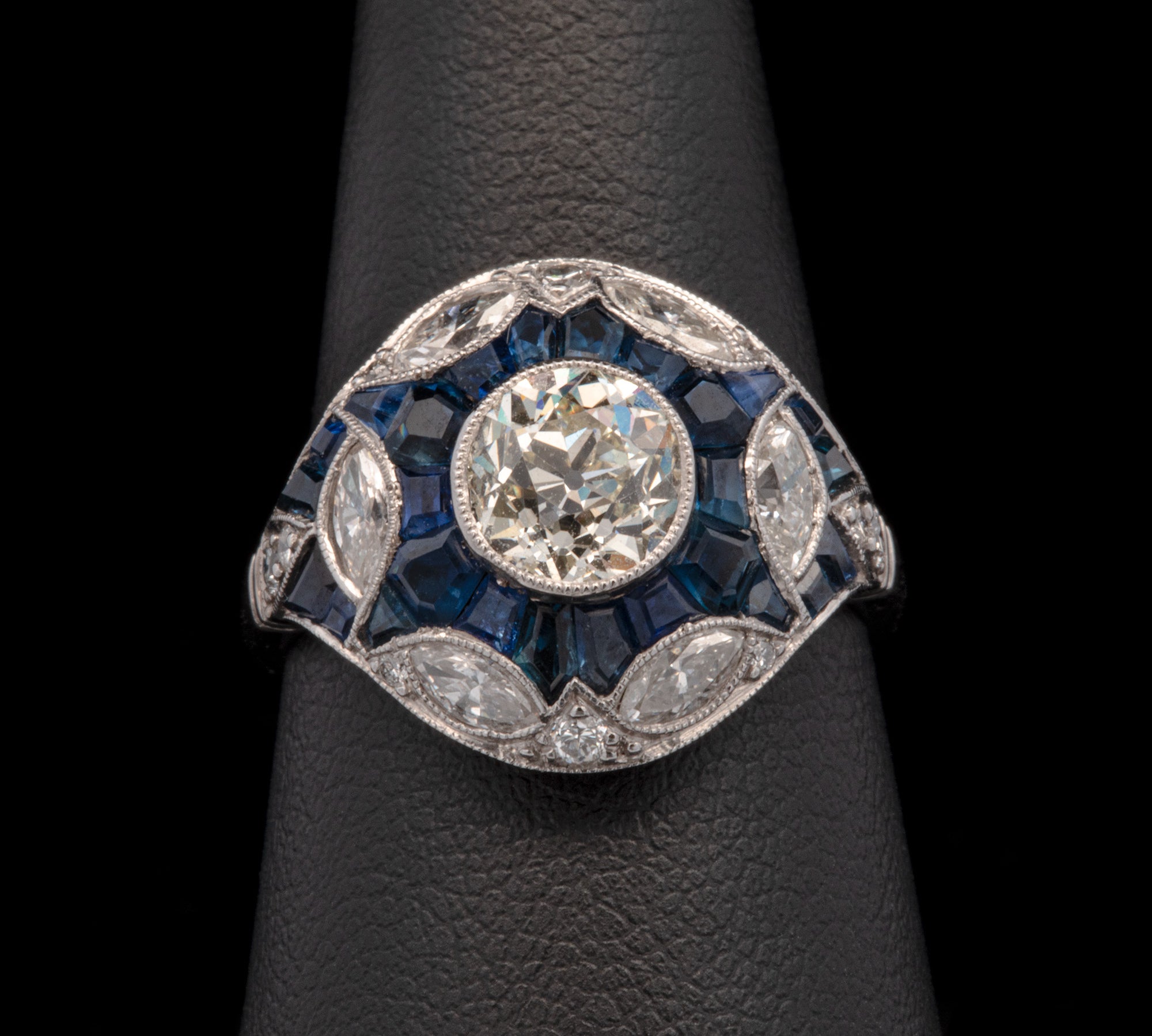 Platinum Art Deco Old European Cut Diamond And Sapphire Ring