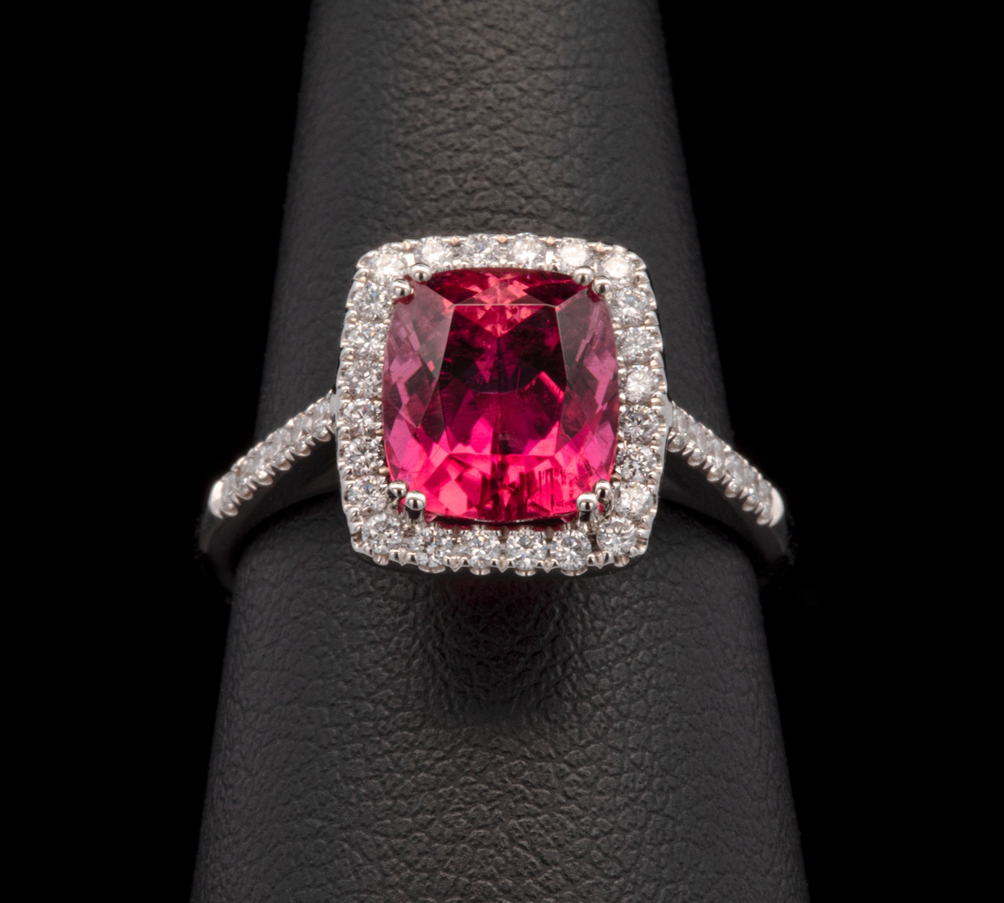 14K White Gold Pink Tourmaline And Diamond Halo Ring