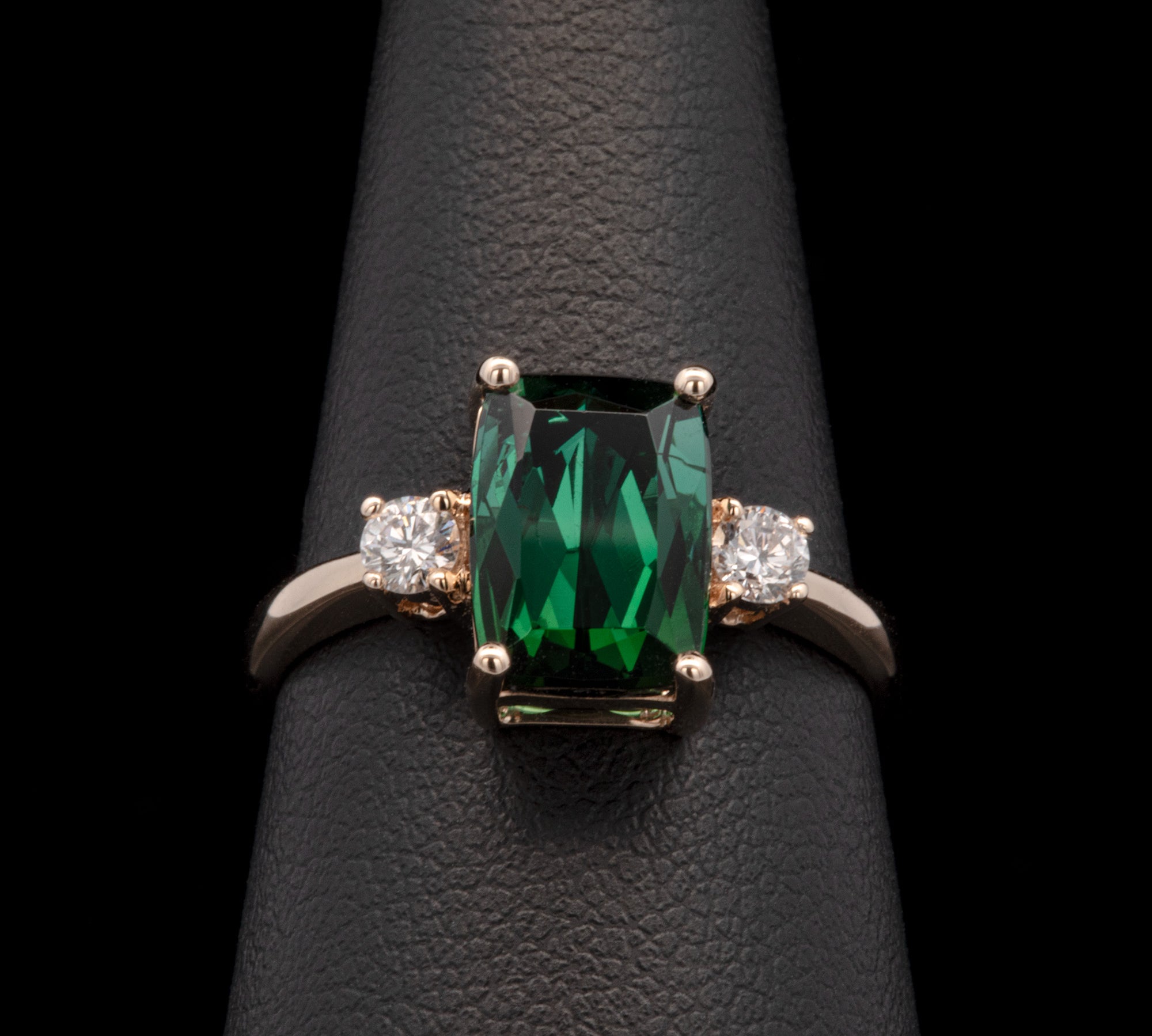 14K Yellow Gold Green Tourmaline And Diamond Ring