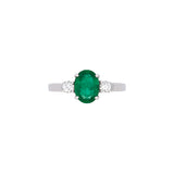 White Gold Emerald And Diamond Three Stone Ring