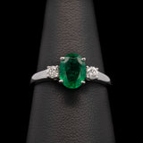 14K White Gold Emerald And Diamond Ring