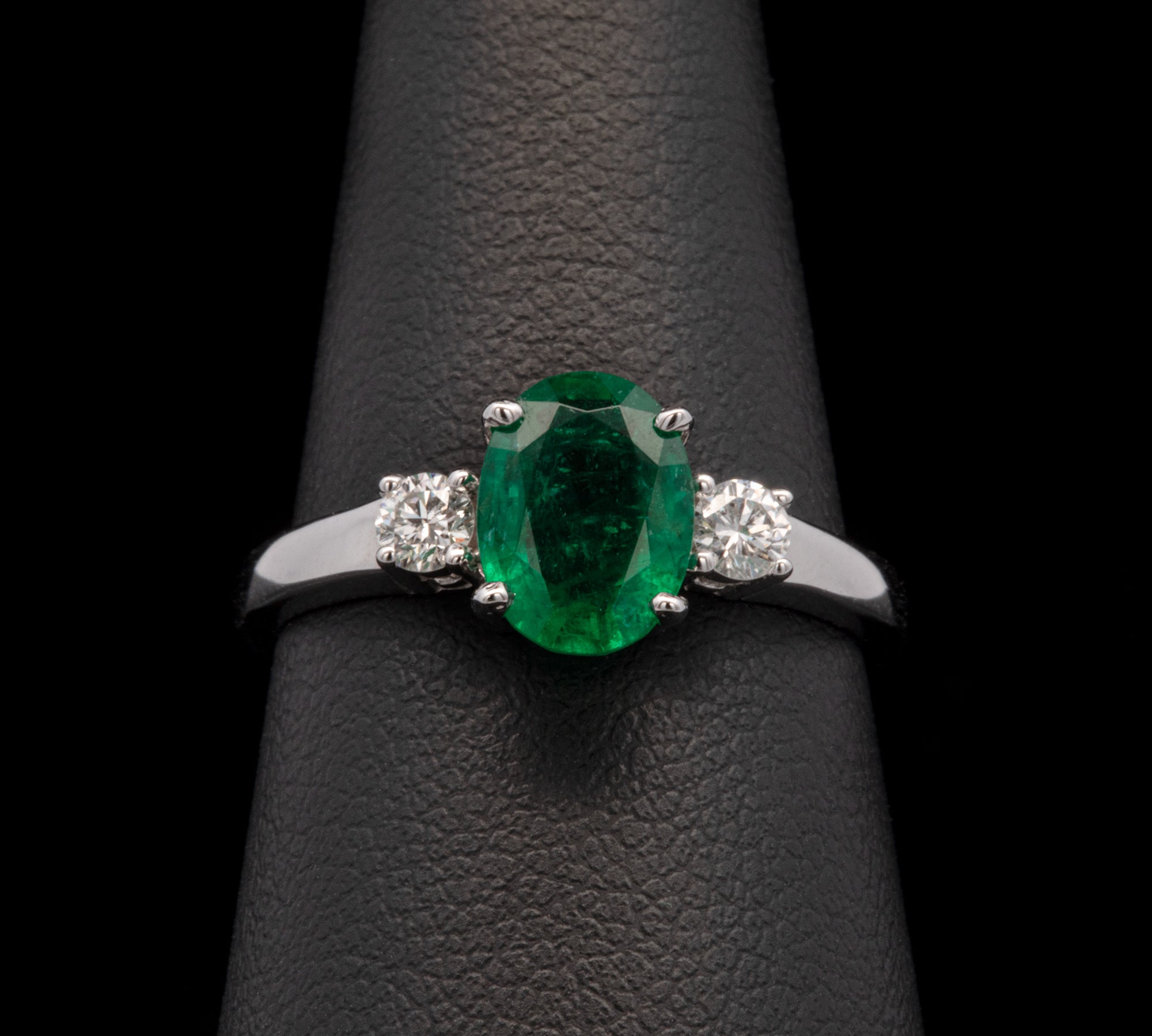 14K White Gold Emerald And Diamond Ring