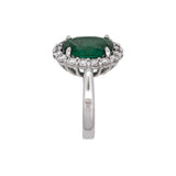 18K White Gold Oval Emerald And Diamond Halo Ring