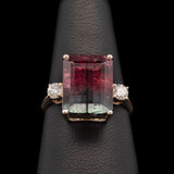14K Yellow Gold Watermelon Tourmaline Ring With Diamond Accents