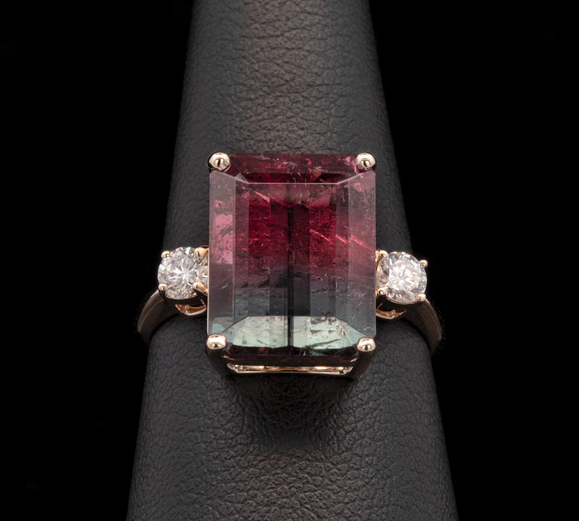 14K Yellow Gold Watermelon Tourmaline Ring With Diamond Accents