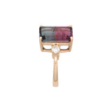 14K Yellow Gold Watermelon Tourmaline Ring With Diamond Accents