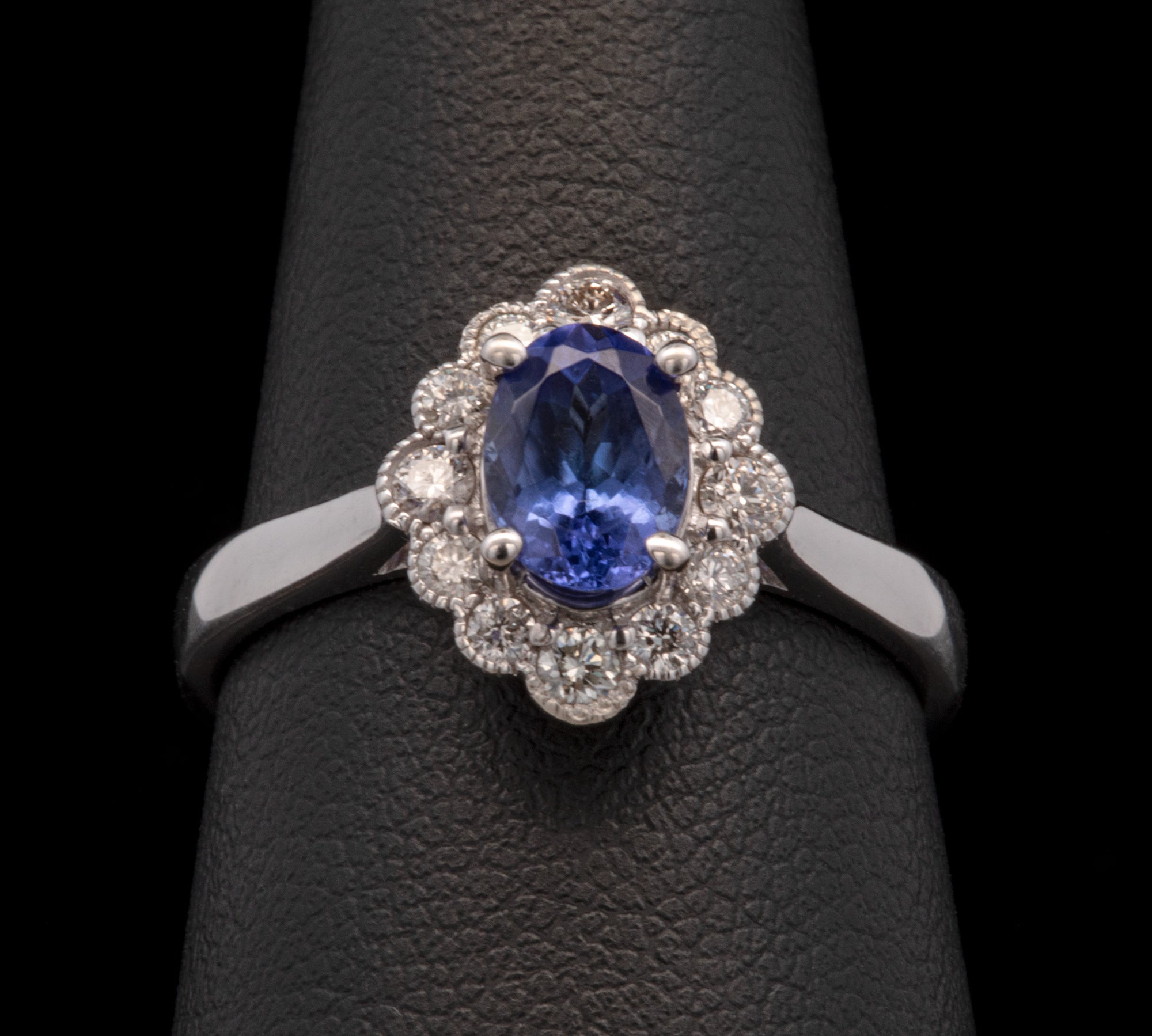 14K White Gold Tanzanite And Diamond Halo Ring