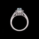 14K White Gold Oval Aquamarine And Double Diamond Halo Ring