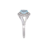 14K White Gold Oval Aquamarine And Double Diamond Halo Ring