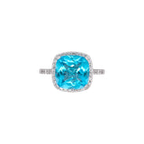 14K White Gold Blue Topaz And Diamond Halo Ring
