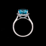 14K White Gold Blue Topaz And Diamond Halo Ring