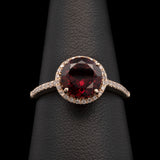 14K Yellow Gold Garnet And Diamond Halo Ring