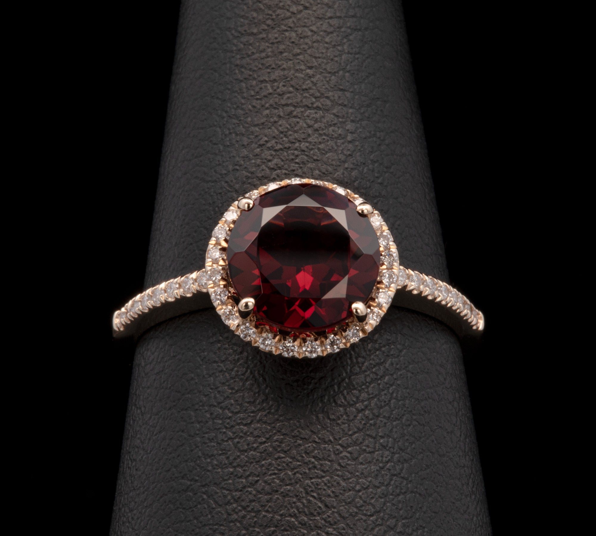 14K Yellow Gold Garnet And Diamond Halo Ring