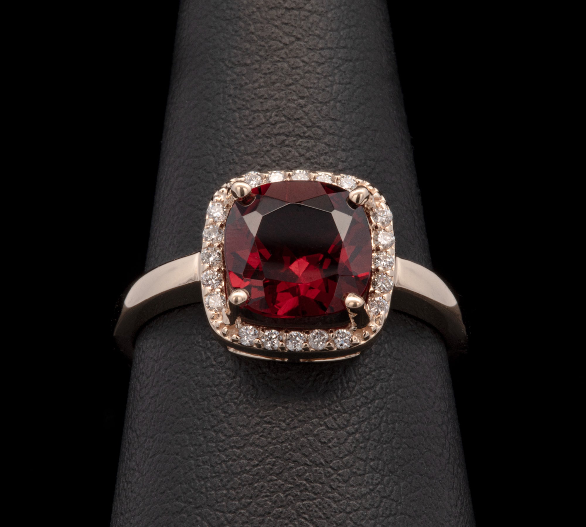 14K Yellow Gold Garnet And Diamond Halo Ring