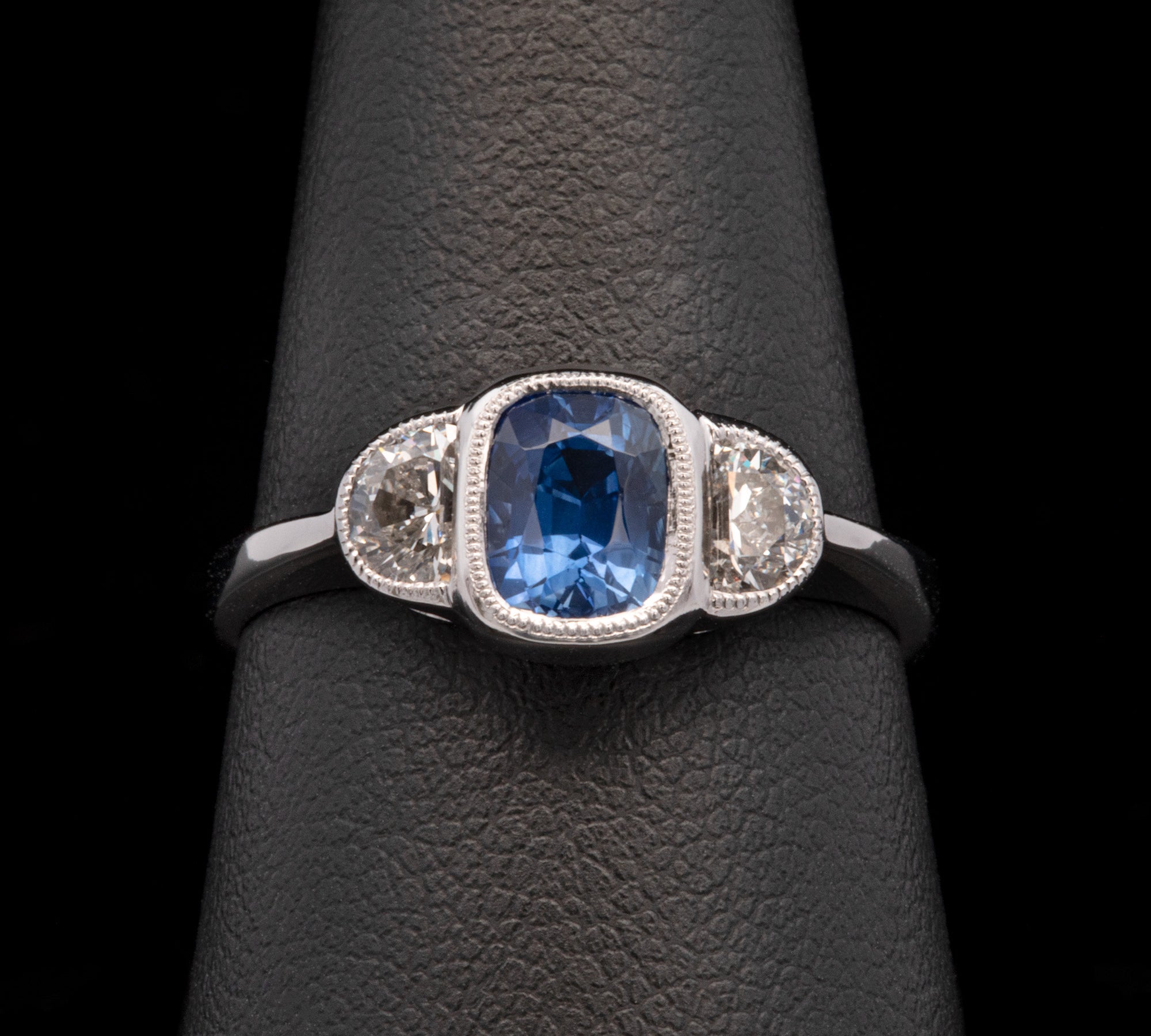 Platinum Three Stone Sapphire And Diamond Ring