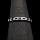 18K White Gold Sapphire And Diamond Channel Set Half Eternity Band With Milgrain Edge