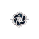 18K White Gold Sapphire And Diamond Flower Ring