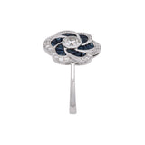 18K White Gold Sapphire And Diamond Flower Ring