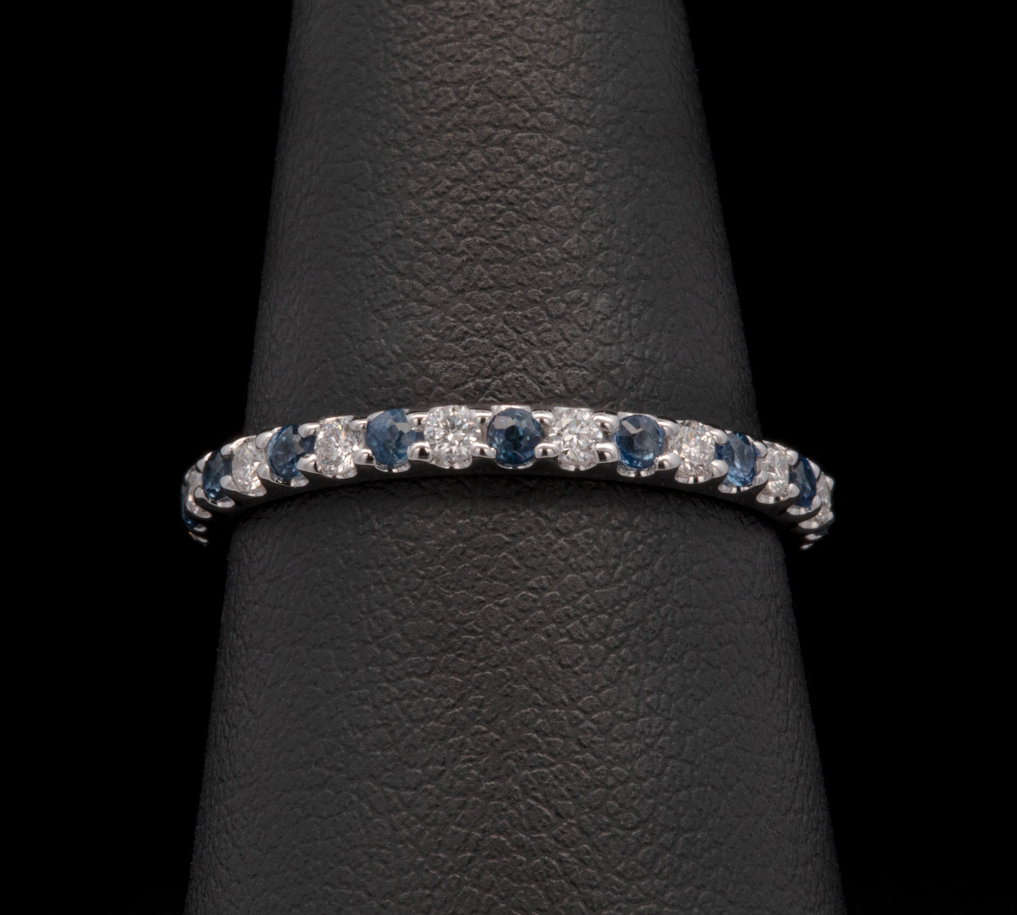 18K White Gold Sapphire and Diamond Shared Prong Band