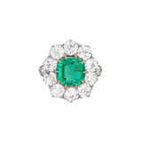 Platinum And 18K Yellow Gold Victorian Colombian Emerald And Diamond Ring