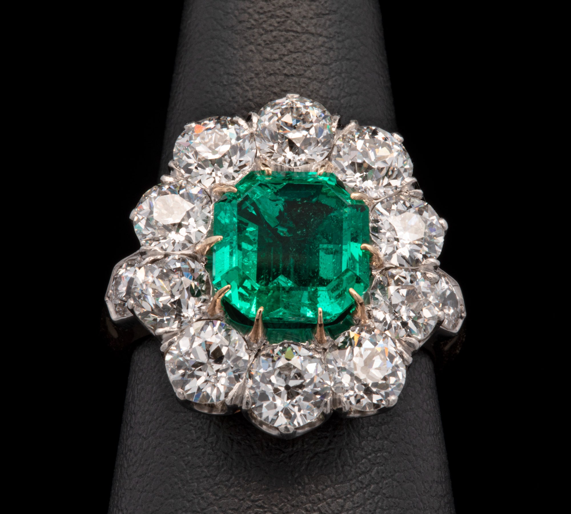 Platinum And 18K Yellow Gold Victorian Colombian Emerald And Diamond Ring
