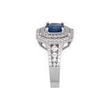 18K White Gold Square Cushion Cut Sapphire And Double Diamond Halo Ring