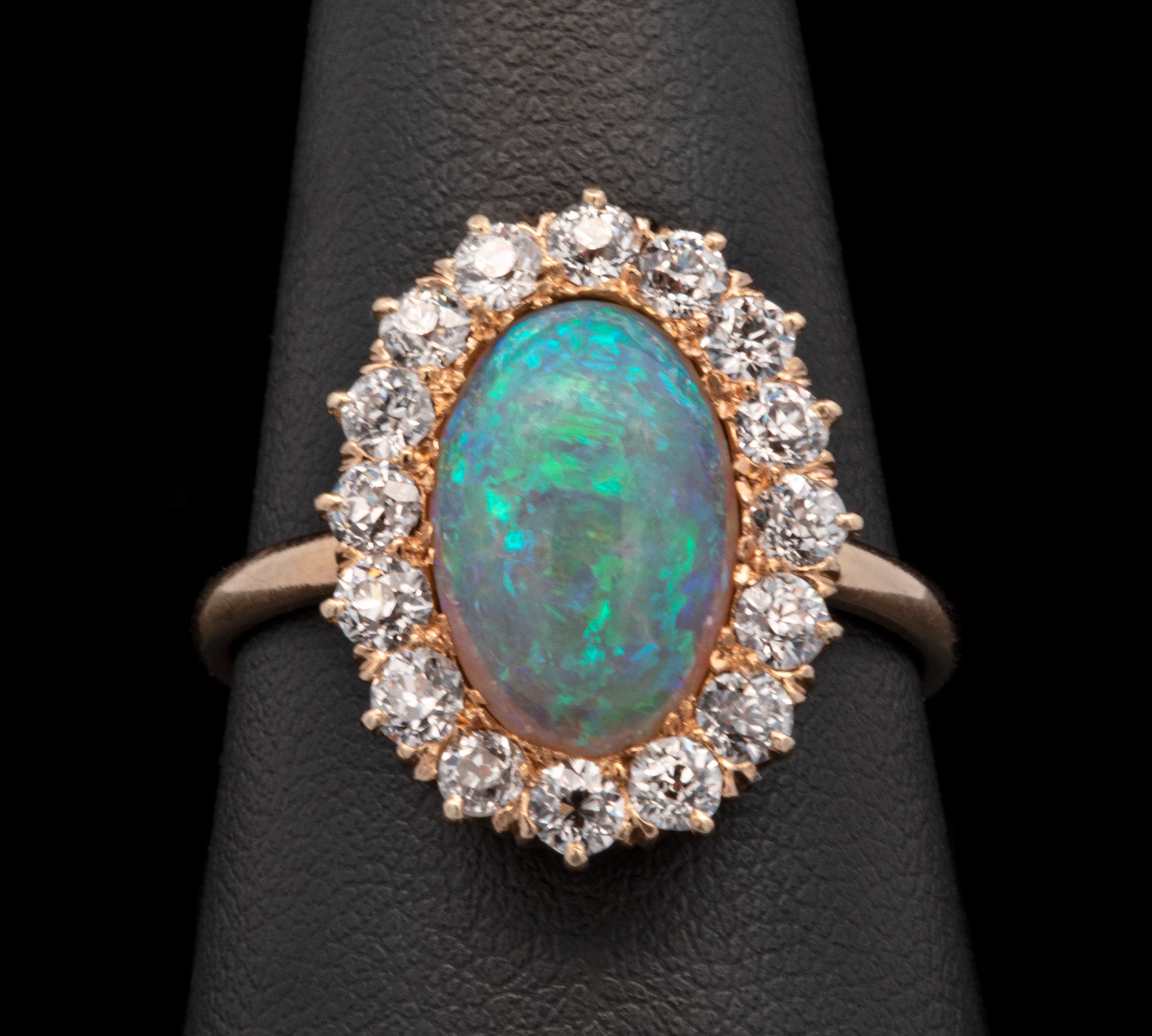 18K Yellow Gold Tiffany & Co. Oval Opal And Diamond Halo Ring