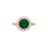 18K Yellow Gold Cabochon Emerald And Diamond Halo Ring