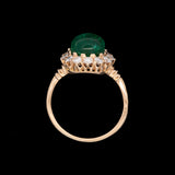 18K Yellow Gold Cabochon Emerald And Diamond Halo Ring