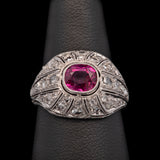 Platinum Art Deco Burma Ruby And Diamond Chased Engagement Ring