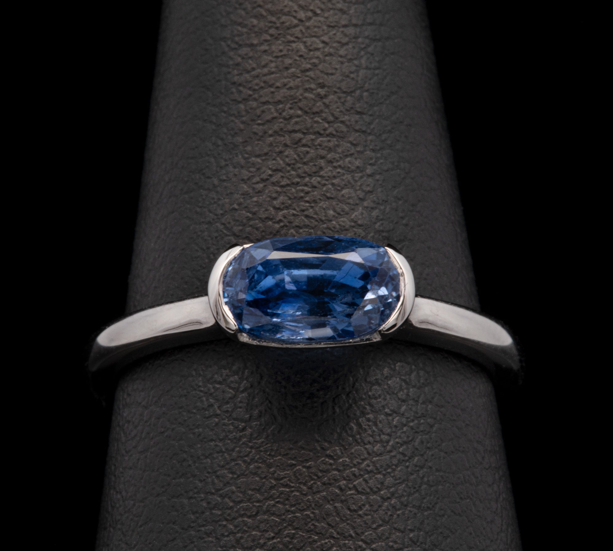 Platinum Oval Ceylon Sapphire Half Bezel Set Ring