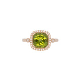 14K Yellow Gold Peridot And Diamond Halo Ring