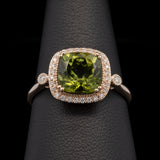 14K Yellow Gold Peridot And Diamond Halo Ring