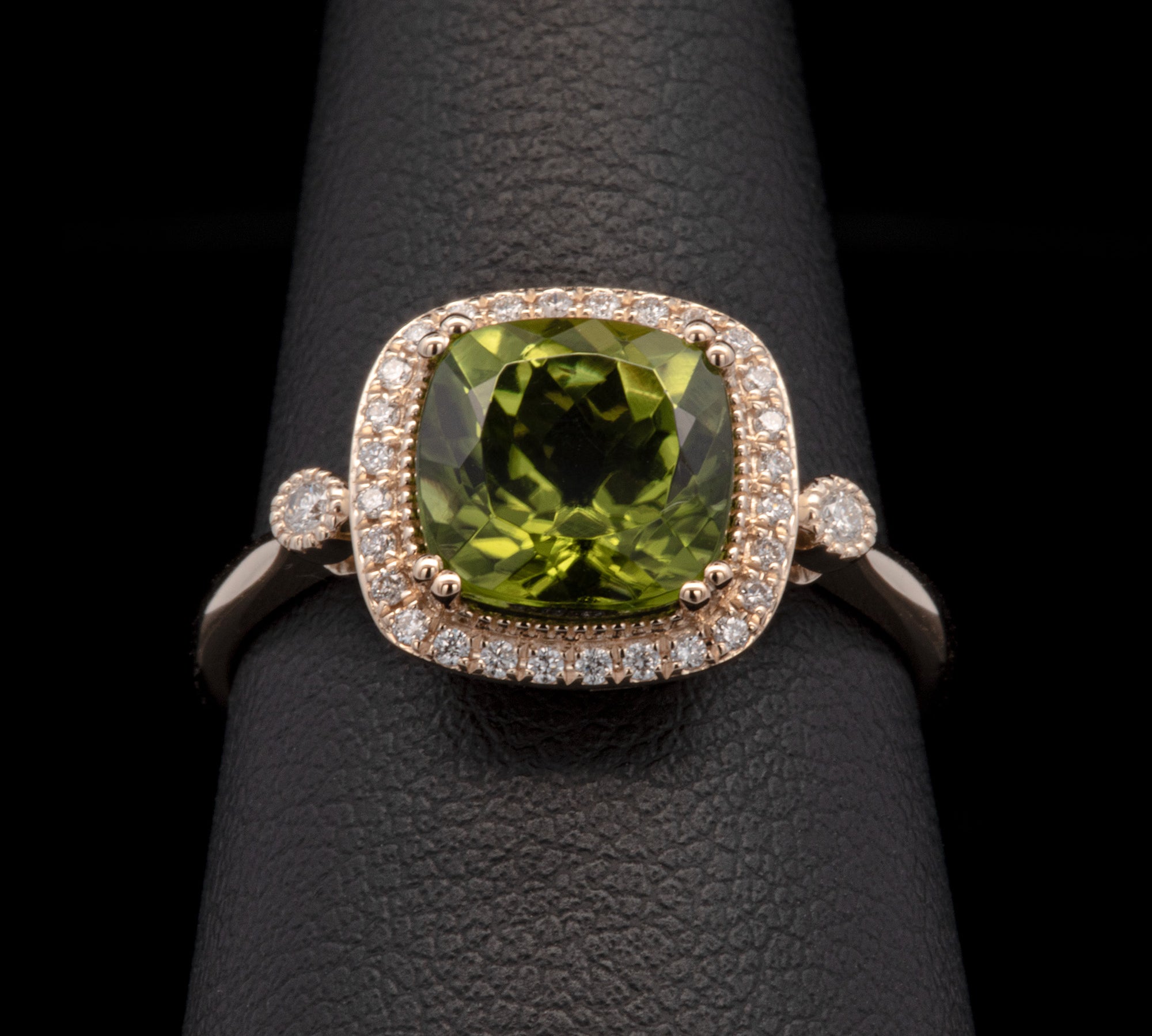 14K Yellow Gold Peridot And Diamond Halo Ring