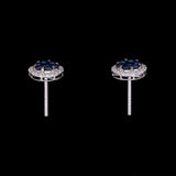 18K White Gold Sapphire Cluster And Diamond Halo Stud Earrings