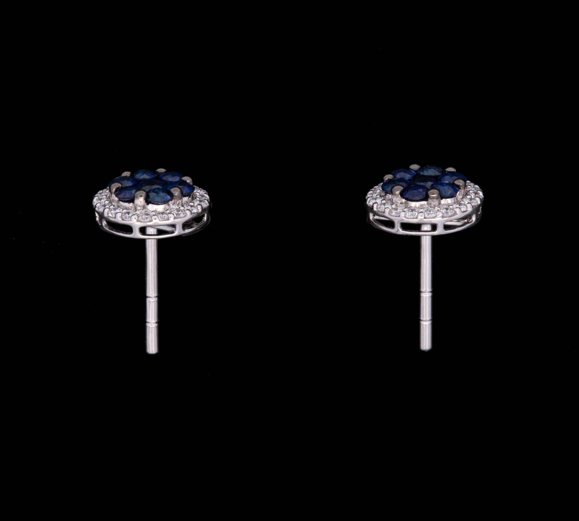 18K White Gold Sapphire Cluster And Diamond Halo Stud Earrings
