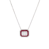 18K White Gold Diamond And Ruby Pendant With 16 Inch Chain