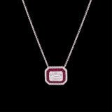 18K White Gold Diamond And Ruby Pendant With 16 Inch Chain