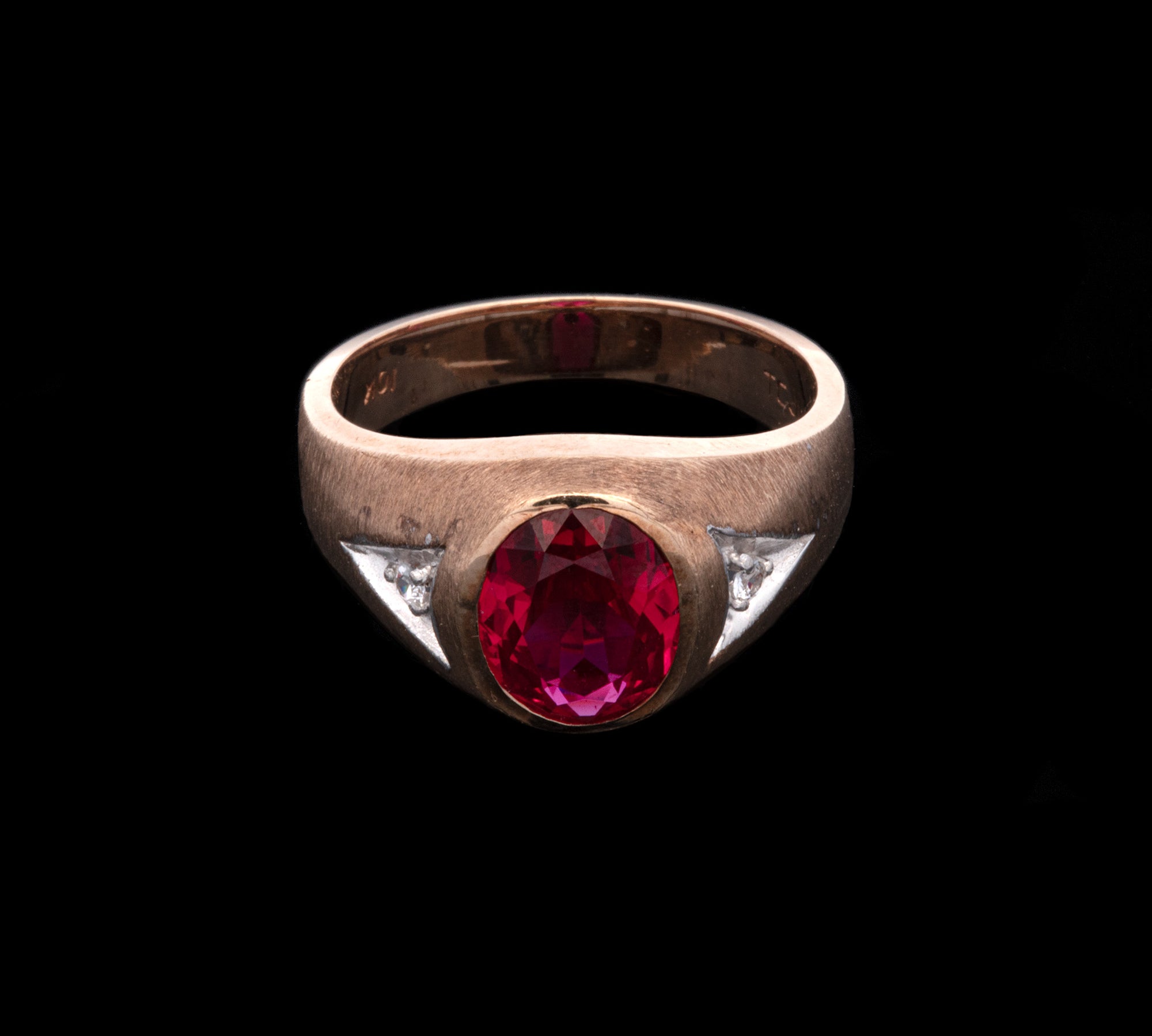 10K Yellow Gold Synthetic Ruby And Diamond Men's Rings