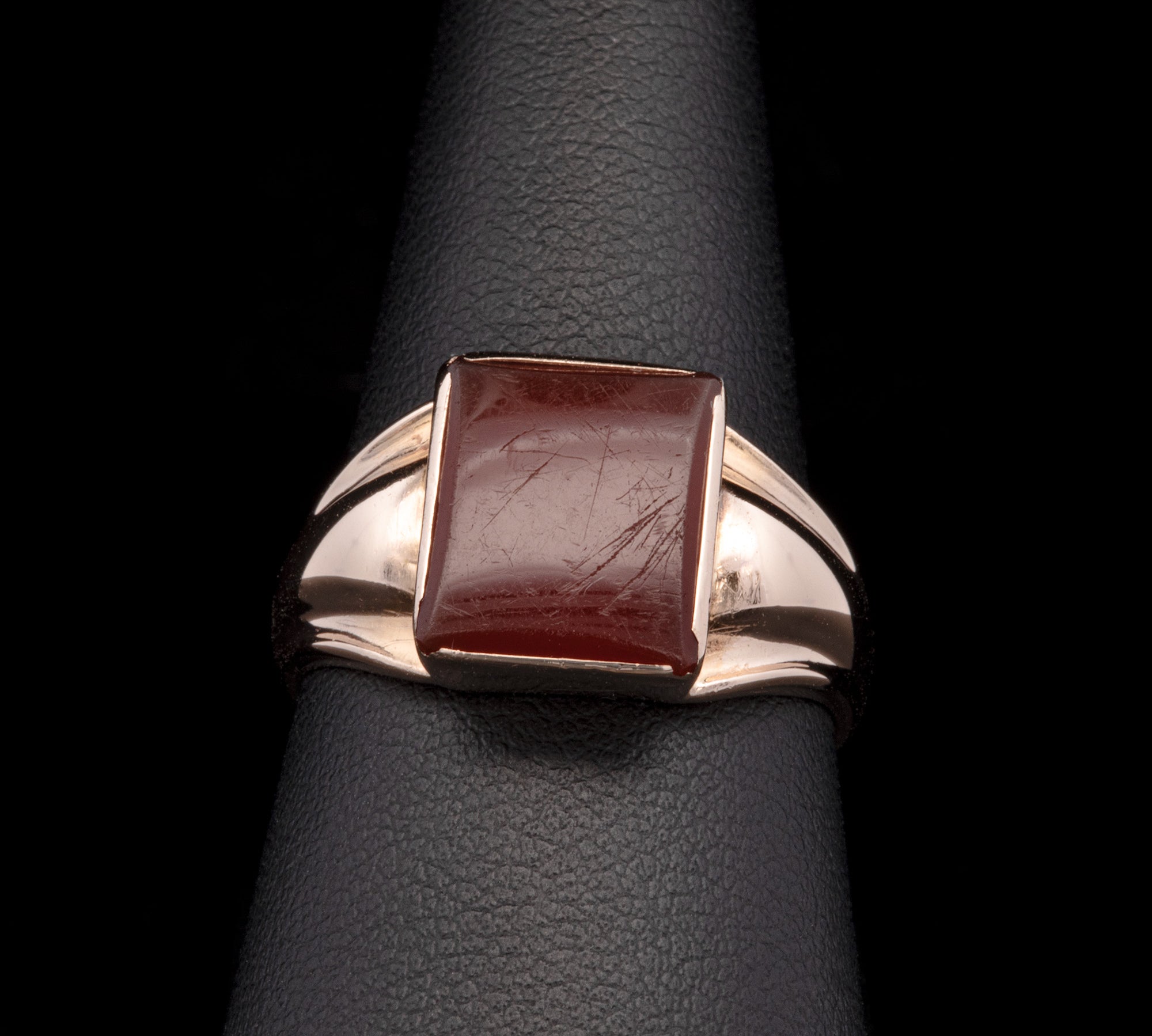 14K Yellow Gold Bezel Set Square Carnelian Ring