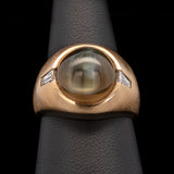 18K Yellow Gold Chrysoberyl Cats Eye And Diamond Ring