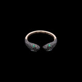 14K Yellow Gold Pave Black Diamond and Emerald Snake Ring
