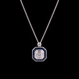18K White Gold Diamond And Sapphire Halo Pendant With 16 Inch Chain