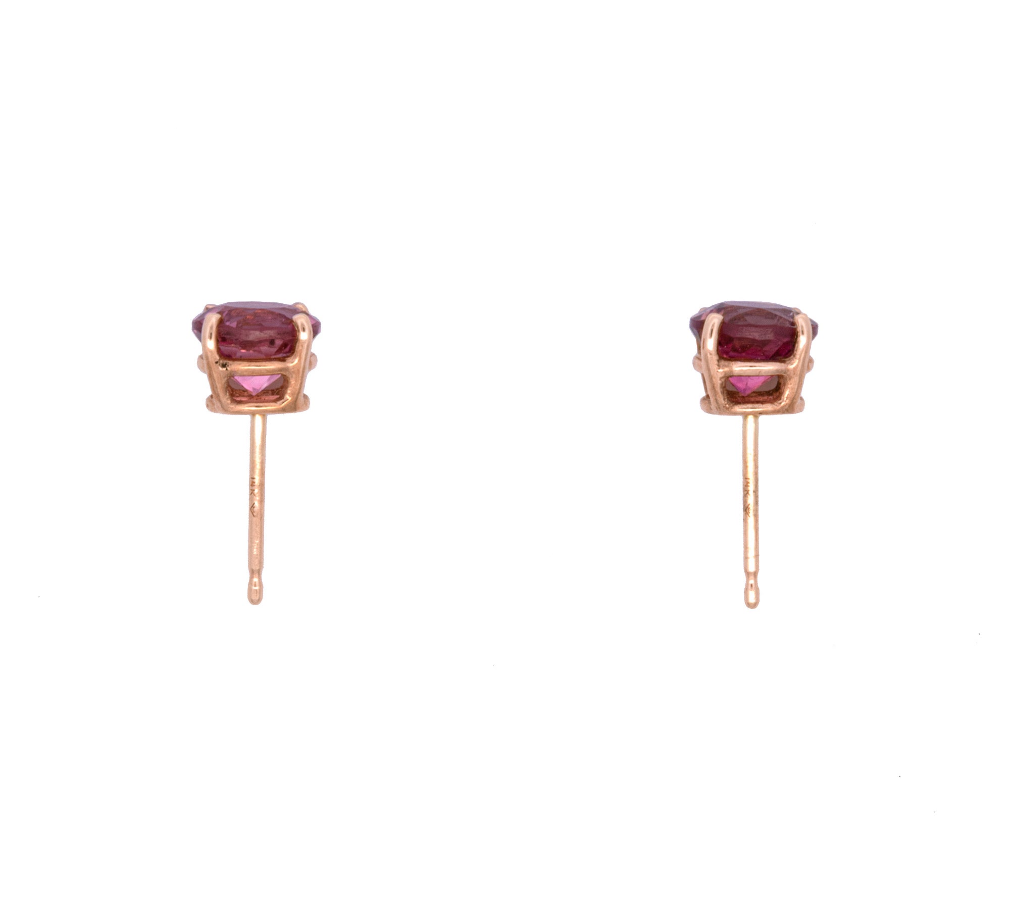14K Yellow Gold Pink Tourmaline Stud Earrings, 6mm