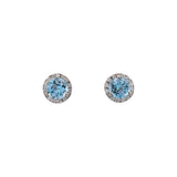 14K White Gold 1.57ctw Aquamarine And Diamond Halo Stud Earrings